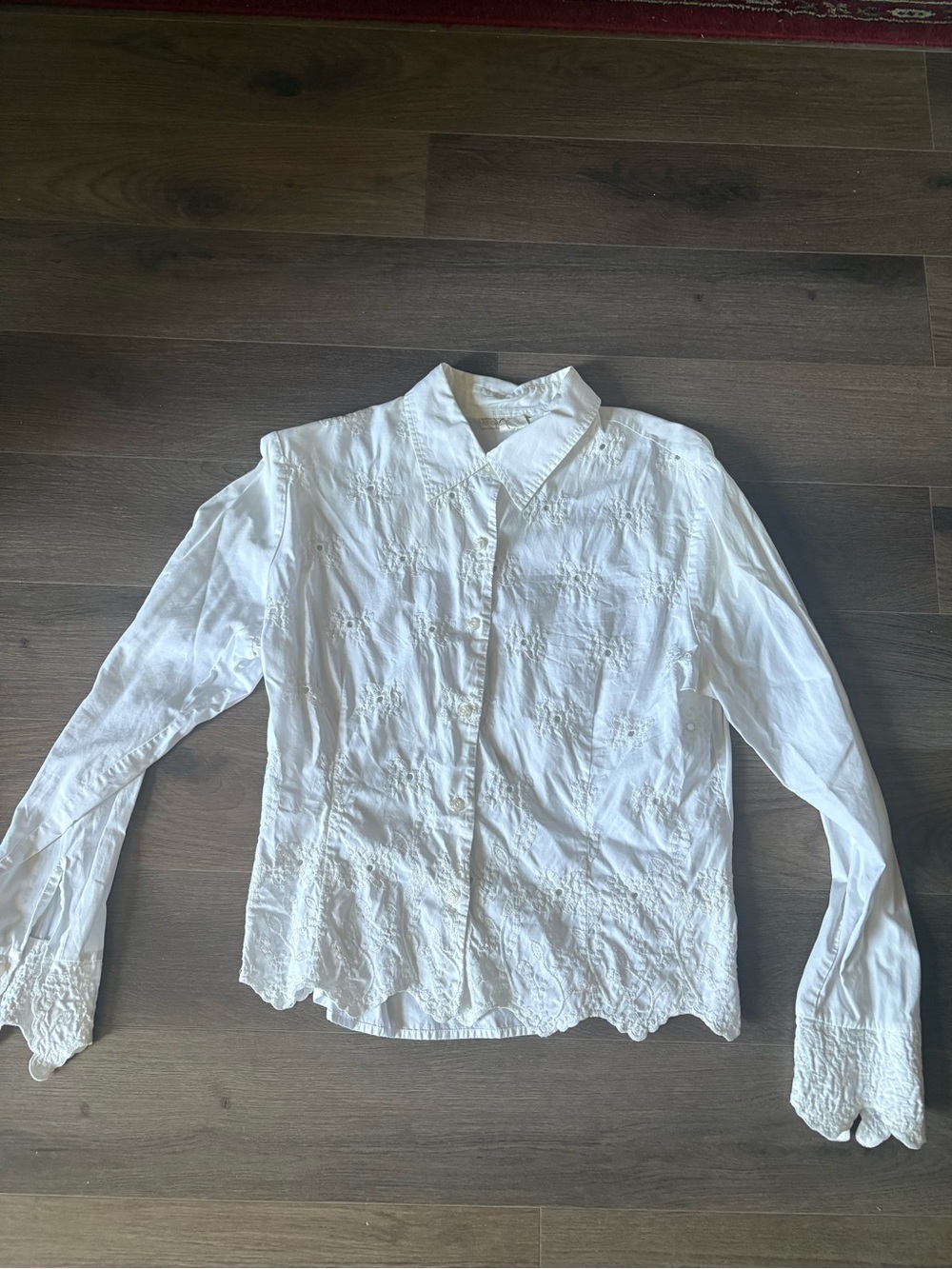 Women's White Embroidered Button-Up Shirt